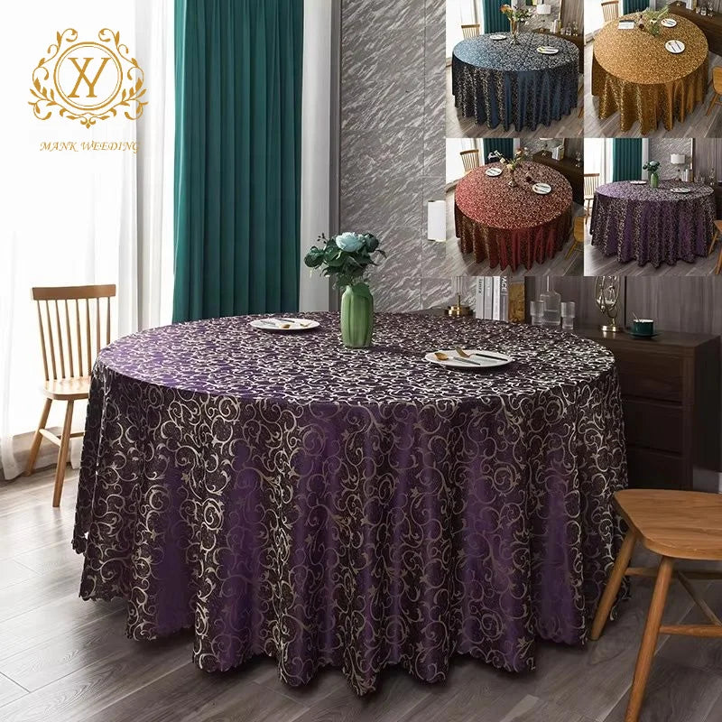 Golden Branches Pattern Table Cover Round Table Cloth Light Luxury Jacquard Tablecloth for Wedding Home Hotel Dinner Table Decor
