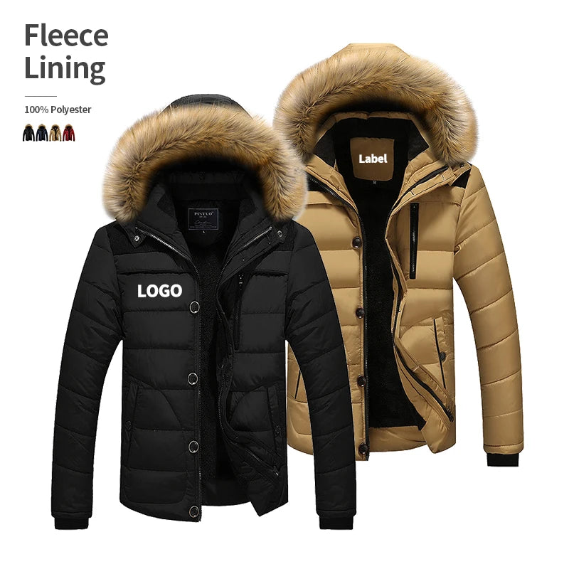 Outdoor Hoodie Fleece Jacket Coats Custom logo Fur Collar Winter Jacket Men