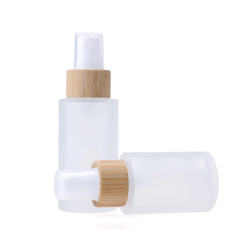 Cylinder Glass Spray Bottle 30ml 40ml 60ml 80ml 100ml Eco Friendly Bamboo Sprayer Frosted Clear Skincare Container