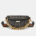 Trendy Women Chain Fanny Packs Leopard Print Pu Leather Phone Purses Chest Messenger Bags WIth Zipper Waist Bag