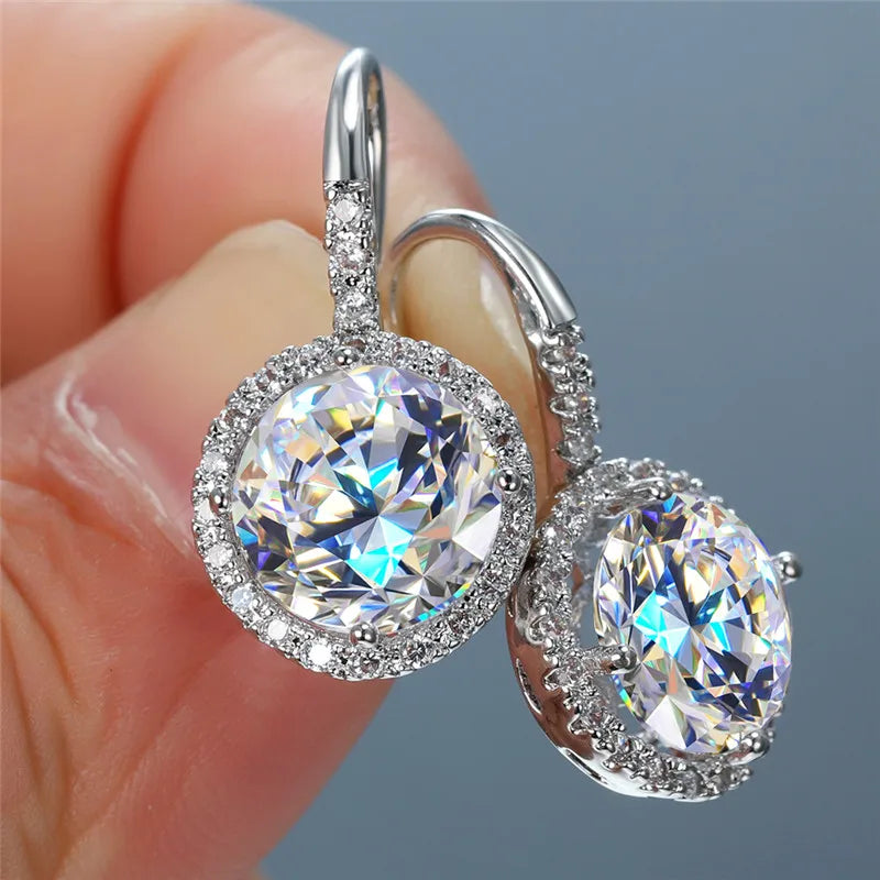 CAOSHI Cubic Zirconia Drop Earrings Silver Color for Women Girls Crystal Wedding Earrings Round Stone Zircon Earrings
