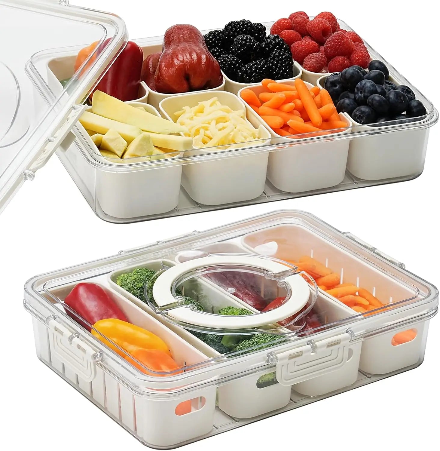 Snackle Box Container 2 Pack Divided Serving Tray with Lid and Handle Charcuterie Board with Lid Snack Organizer