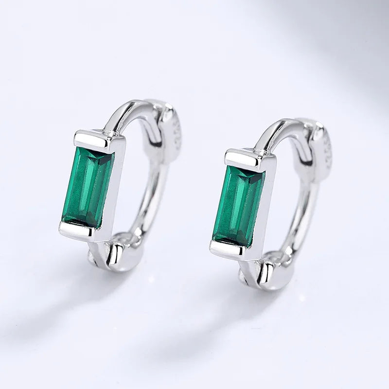 SC Minimalist Emerald Green Earrings Geometric 925 Silver Huggie Hoop Earrings Temperament Silver Sterling Earrings for Women