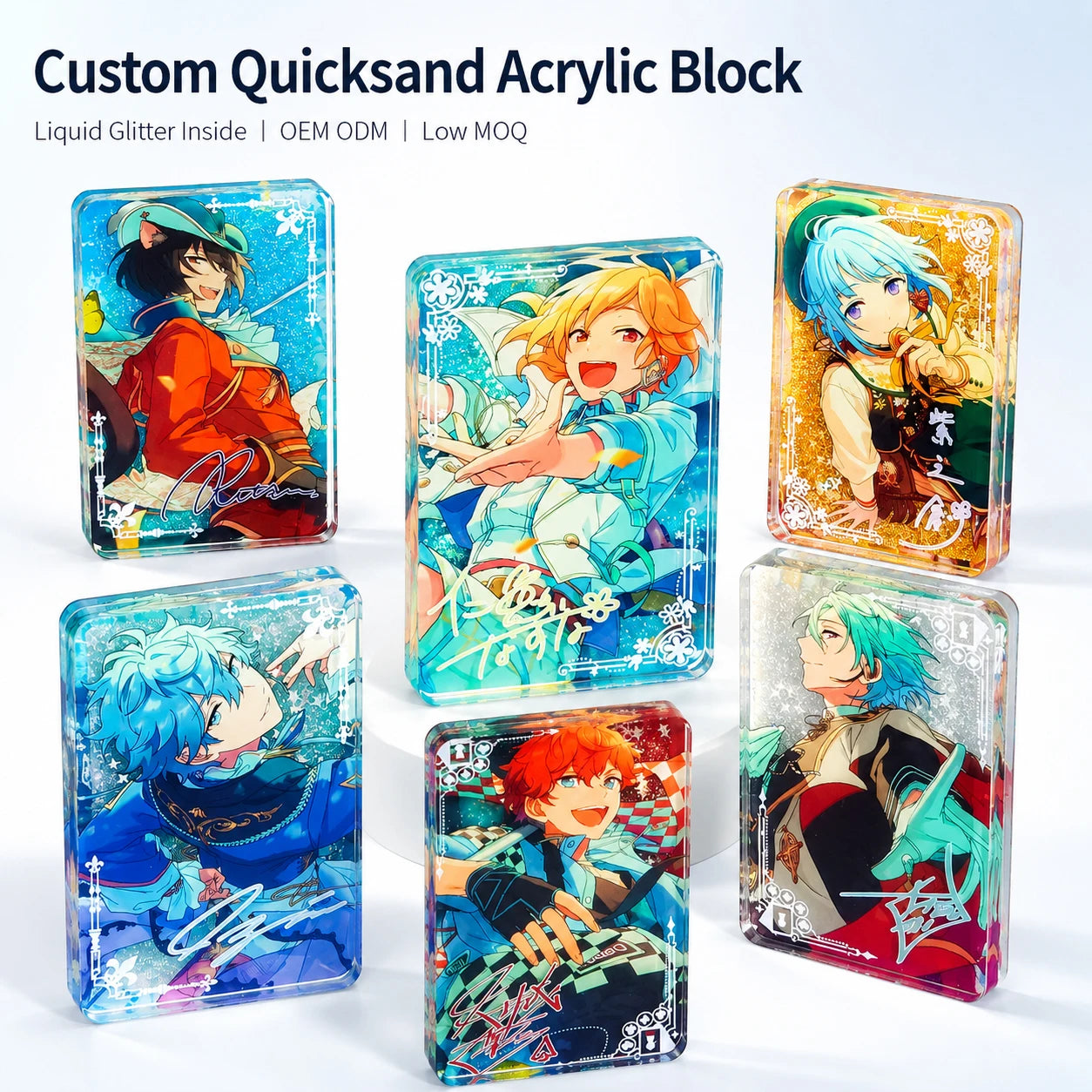 CNAWO Japanese Anime Pattern Acrylic Block UV Printing Custom Move Glitter Liquid Oil Table Standee Business Gift