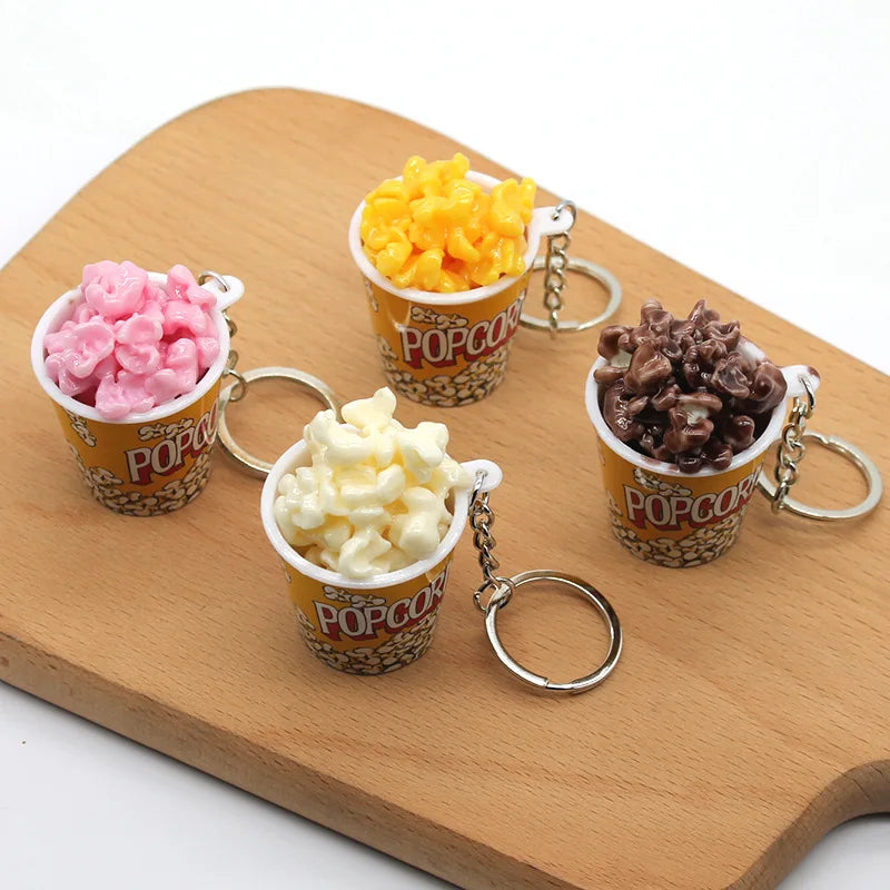 Funny Creative Plastic Food Play Cup Key Chain Simulation Popcorn Cup Keychain for Women Men Trinkets Gift