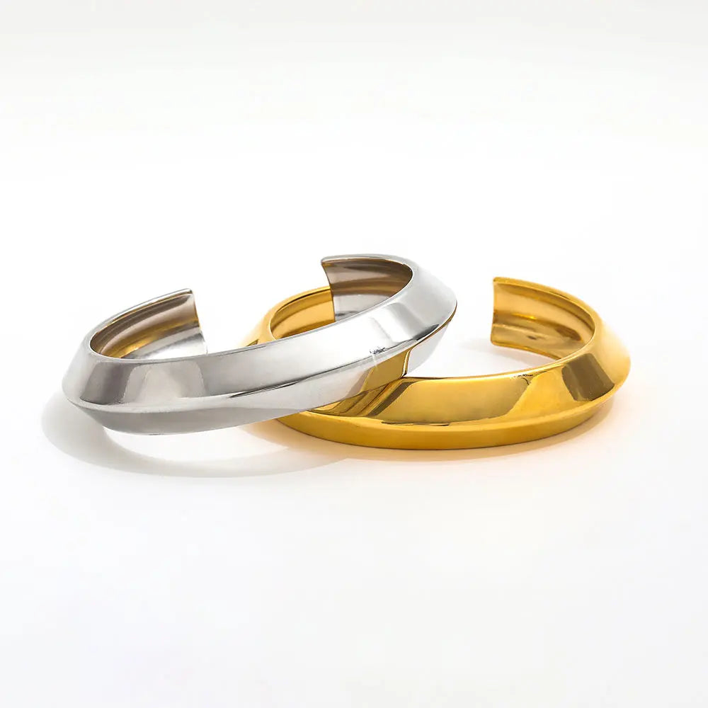 High End 18K Gold Plated Chunky Cuff Flying Saucer Bracelet Bangle Stainless Steel Gold Jewelry