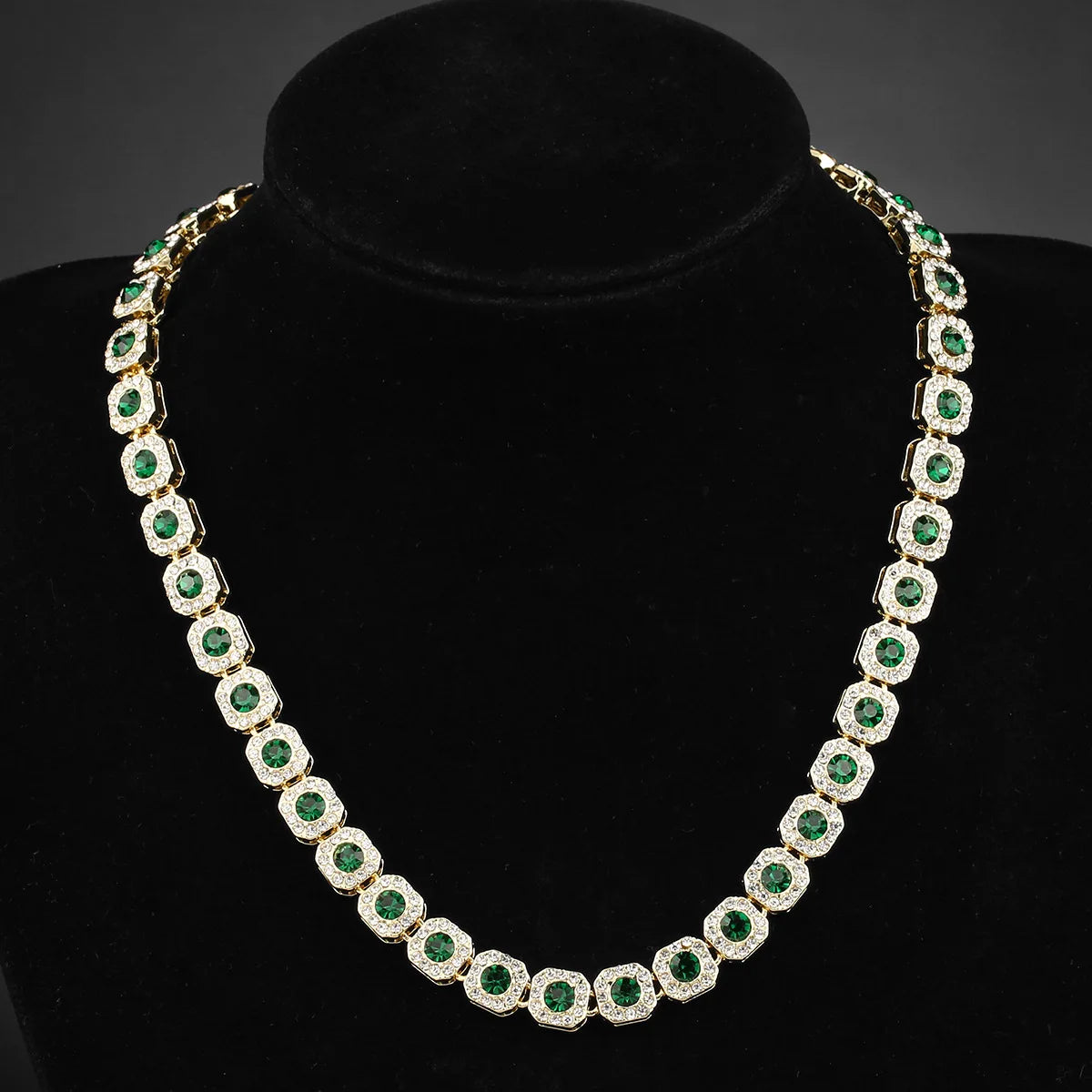 High Quality 10mm Emerald Gold Hip Hop Rock Candy Necklace Factory Direct for New Cross-Border Fashion Chains