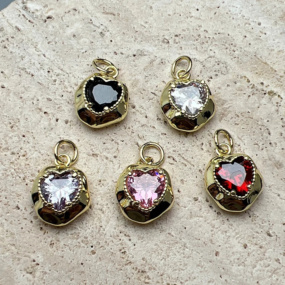 Wholesale Custom Zircon Love Heart Charms Pendants for Jewelry Making Necklace Bracelet Earrings Accessories