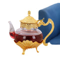 Qian Hu Luxury Vintage Glass Teapot Set Clear Turkish Style With Gold Metal Holder Coffee Drinkware Sustainable Arabic Design