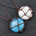 Natural Crystal Pendant Howlite Blue Howlite Turquoise With Braided Rope Pendant Necklaces