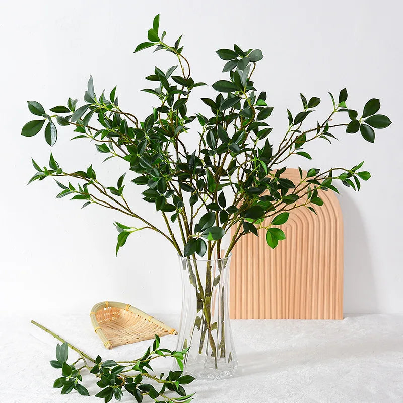 Real Touch Latex Green Plants Single Artificial Banyan Leaves Branches for Outdoor Indoor Decor