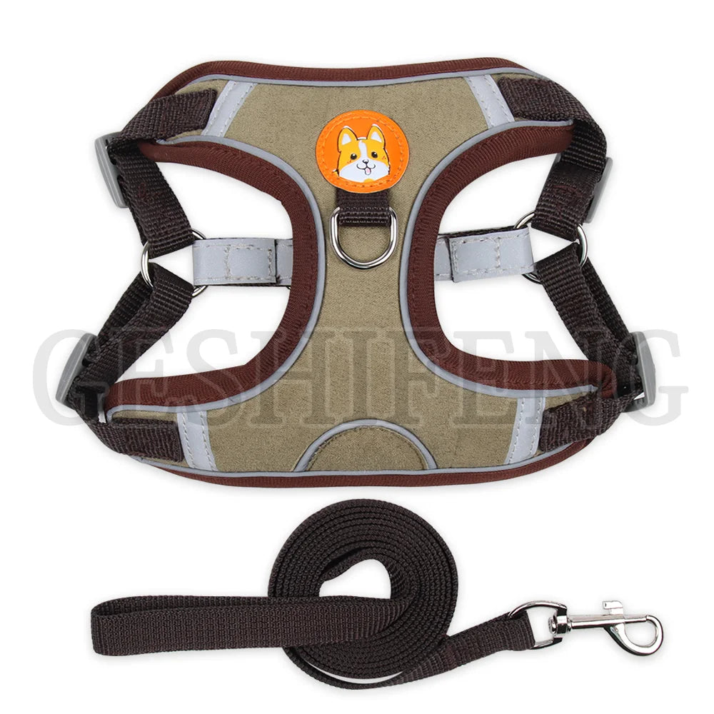 Dog Leash Collars Suede With Breathable Mesh Custom Logo Pet No Pull Dog Harness Adjustable Cheap Dog Harness Set