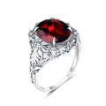 China Factory Wholesale Garnet Silver Rings Jewelry Big Gemstone Edward Filigree Women 925 Sterling Silver Wedding Party Ring