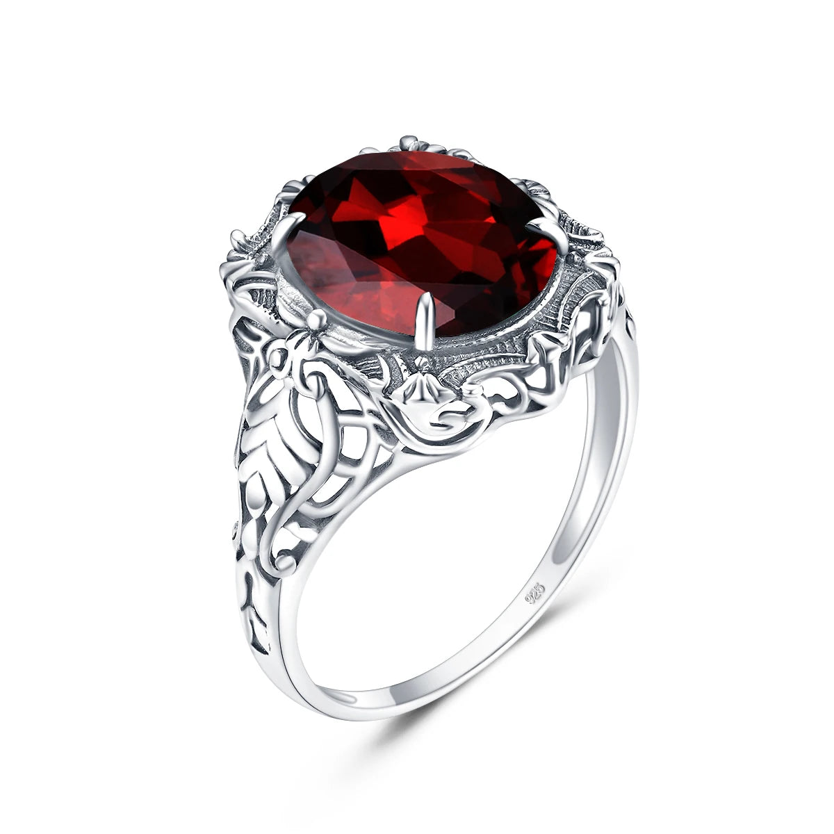 China Factory Wholesale Garnet Silver Rings Jewelry Big Gemstone Edward Filigree Women 925 Sterling Silver Wedding Party Ring