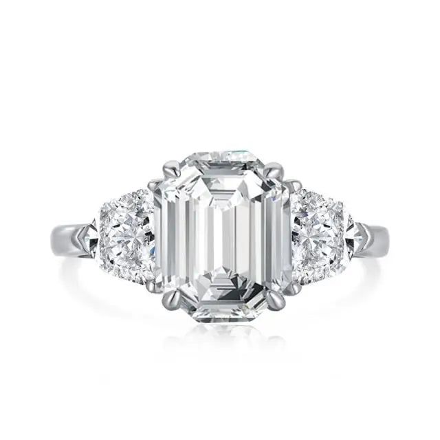 925 Sterling Silver Anniversary Promise Ring Polygon Emerald Cut Cubic Zirconia Ring
