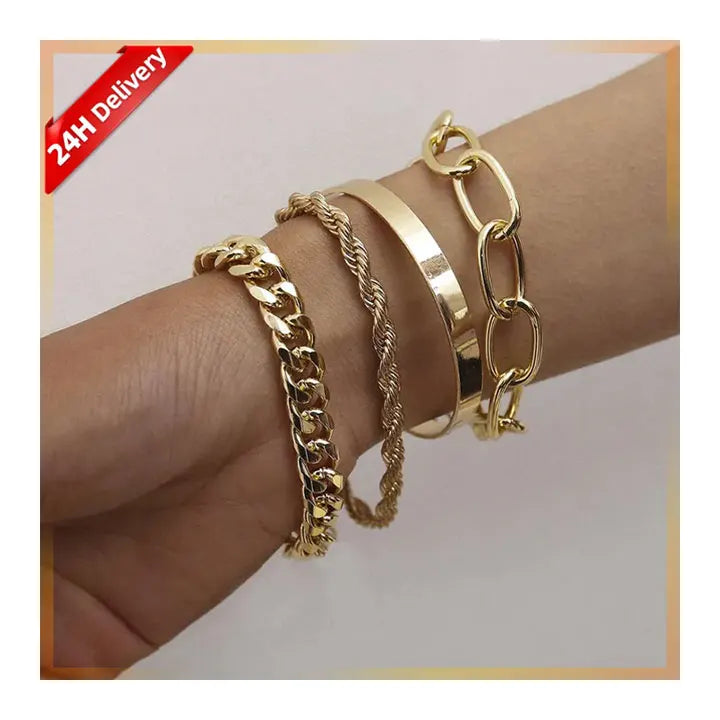 HOVANCI Vintage  14K Gold Plated Bracelets Bangles Set Charm Gold Bracelet for Women Jewelry Accessories
