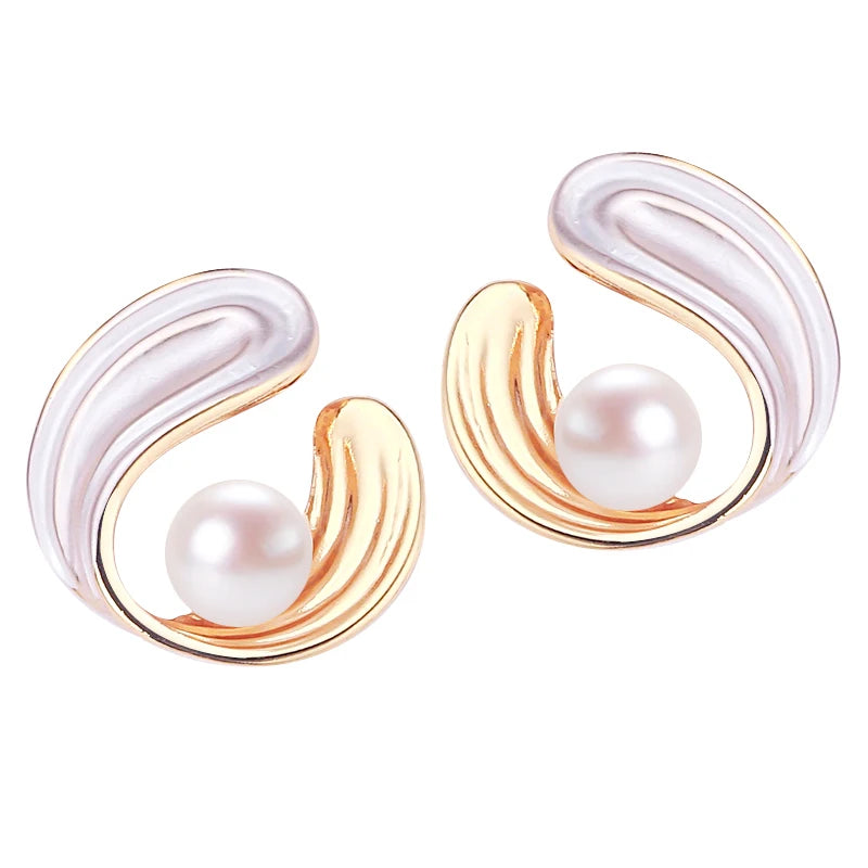 New Design 18K Gold Plated Freshwater Pearl Stud Earrings S925 Sterling Silver Ear Needles Women's Pearl Jewelry