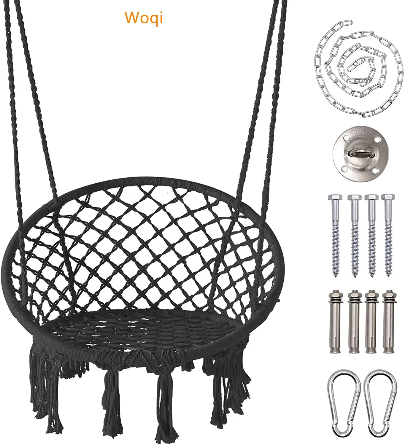 Woqi Hammock Egg Swing Chair Hanging Rope Hammock Chair Round Shape Macrame Swing with Cushion