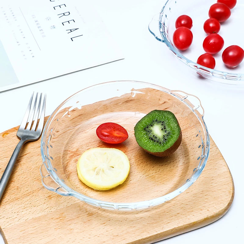 Transparent Tempered Glass Eco-Friendly Cute Design Abalone Shape Double Handle Heat-resistant Glass Bowl for Fruits