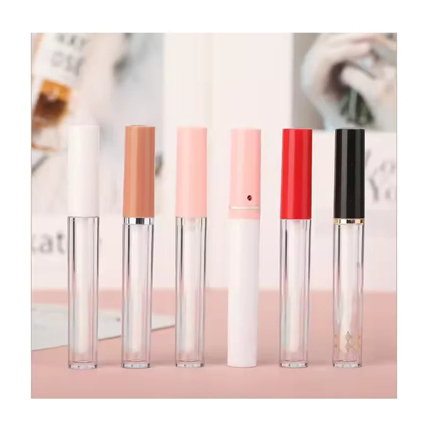 3ml AS Long Slim Transparent Pink Red Black Cap Empty Lip Gloss Tubes Liquid Cosmetic Container Custom Logo