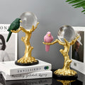 DREA Resin Crystal Ball With Bird on Gold Tree Light Luxury Living Room Table Art Decoration Accessories Gift Craft