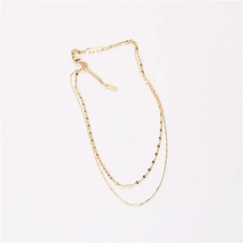 Antique Women Jewelry Stainless Steel Gold Plated Shiny Chains Layered Necklaces