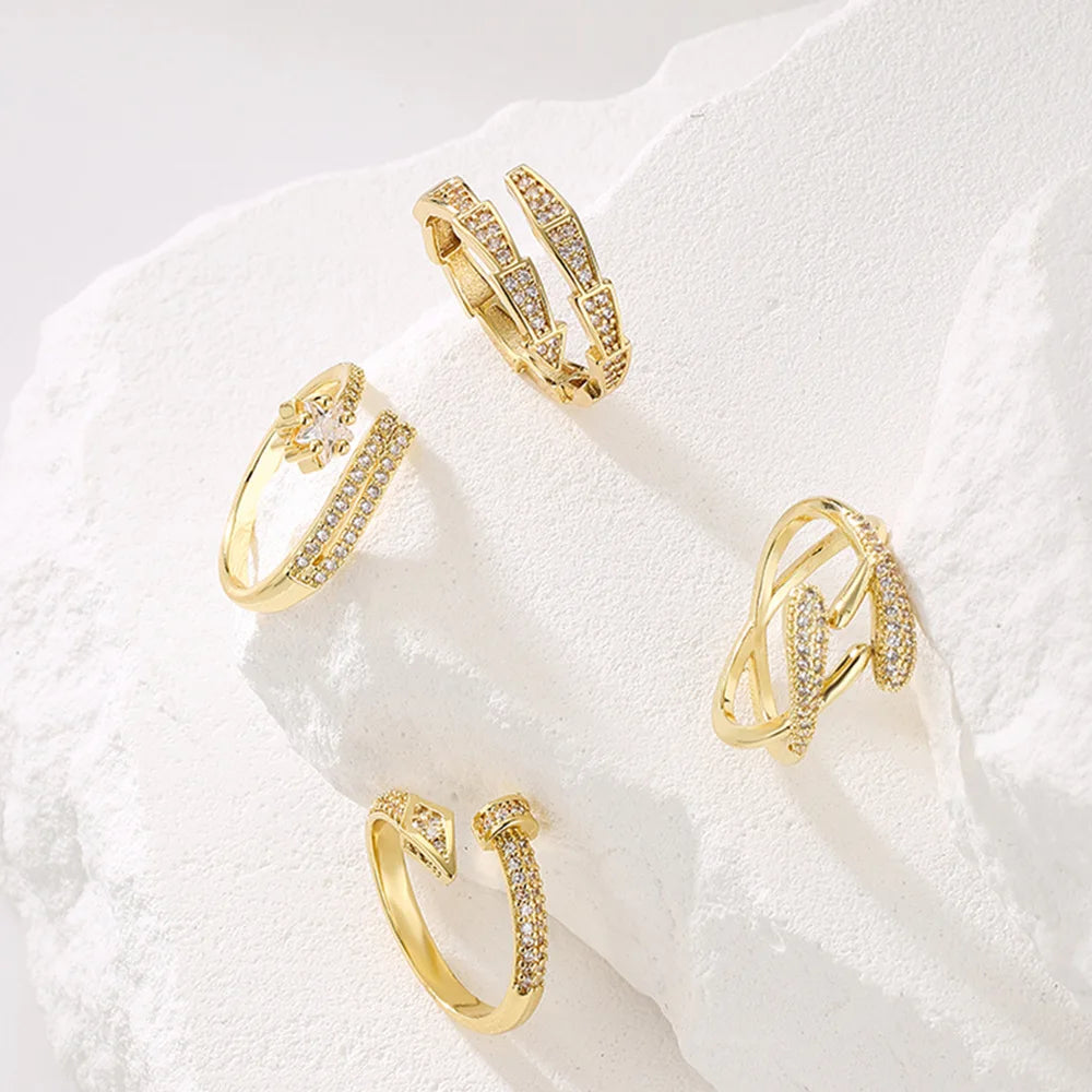 France Germany Popular Colorful Crystal Heart Rings 18k Gold Plated Rainbow Zircon Heart Finger Rings for Girls