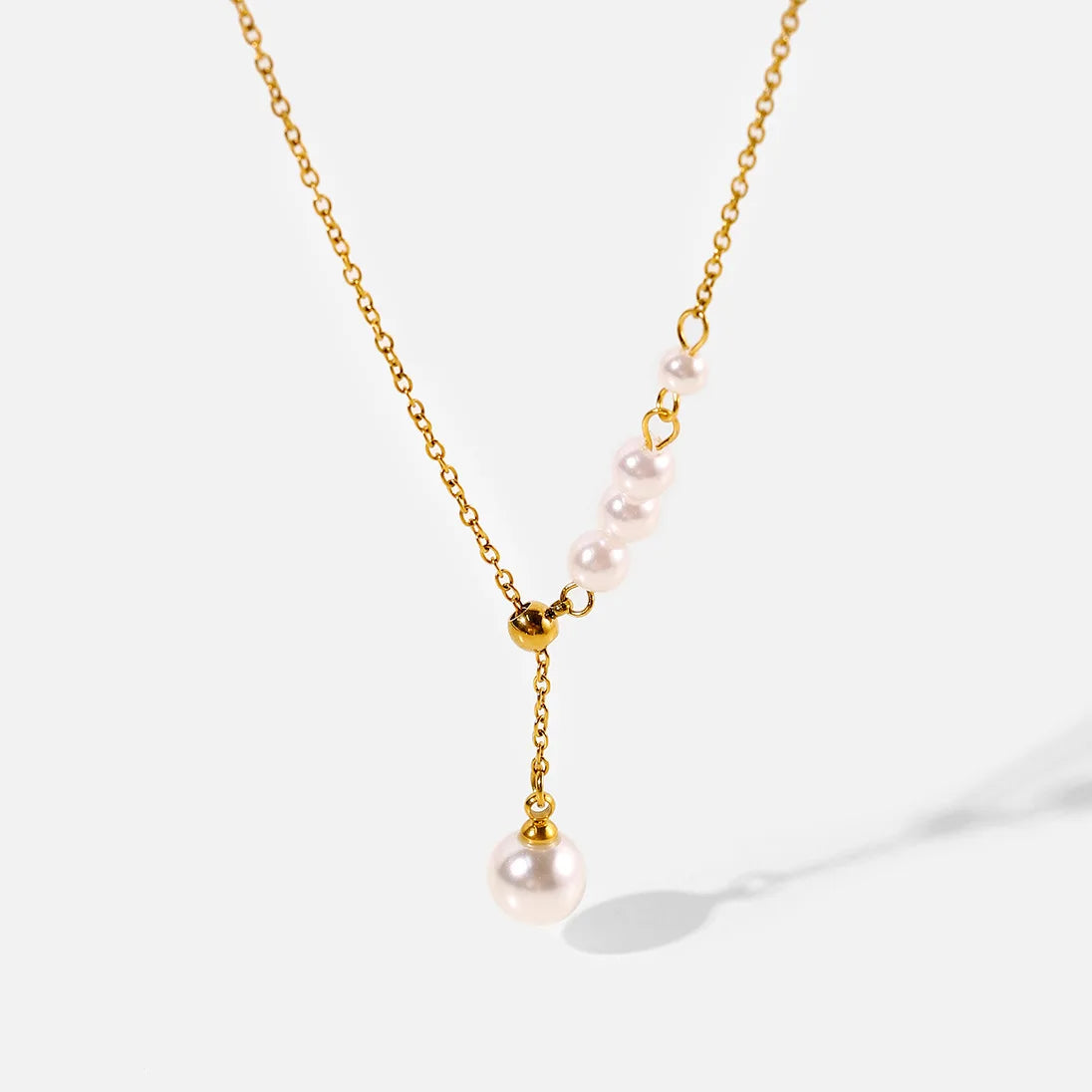 18K Gold Stainless Steel Necklace Fashion Pearl Pendant Necklace Jewelry Women