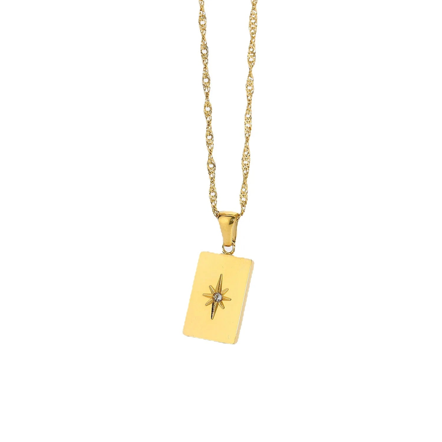 Non Tarnish 18k Gold Star Sun Sign Rectangle Card Necklace Custom Blank Jewelry with Cz