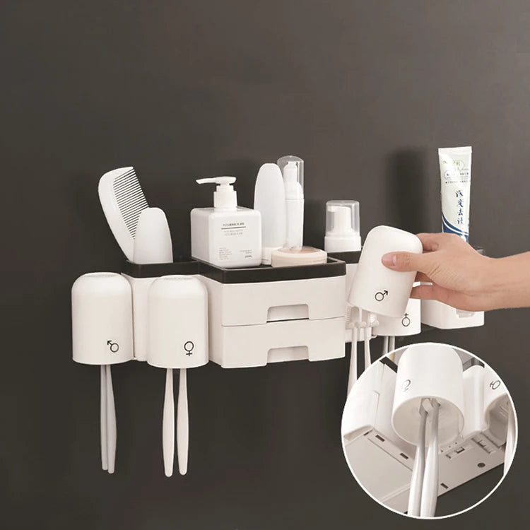 Wall Mounted Bathroom Toothbrush Dispenser With Storage Rack Toothbrush Holder Set Multifunctional Storage Rack for Toothbrush