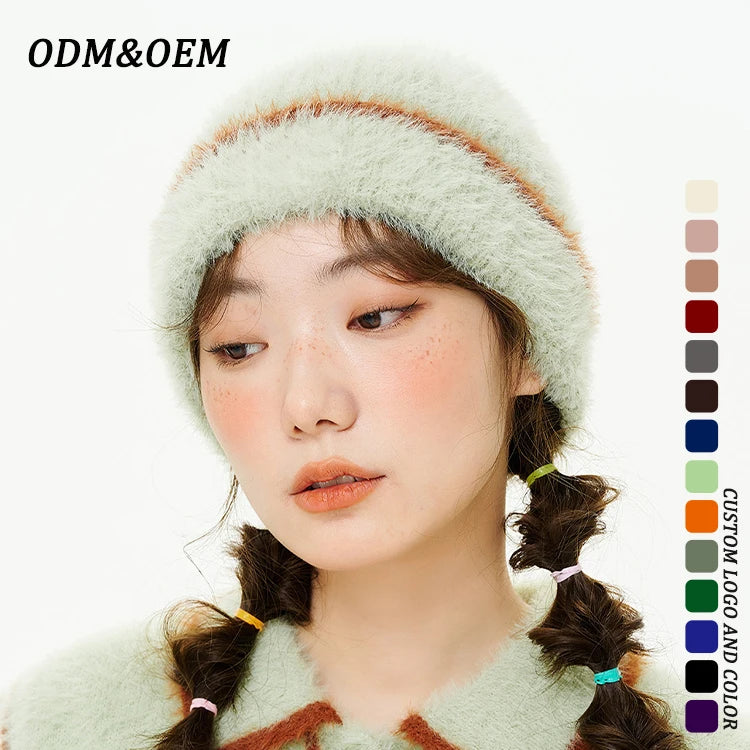 New Ladies Luxury Winter Plush Faux Fur Hat Women Fashion Warm Mink Fur Beanie Caps Ins Wool Hats