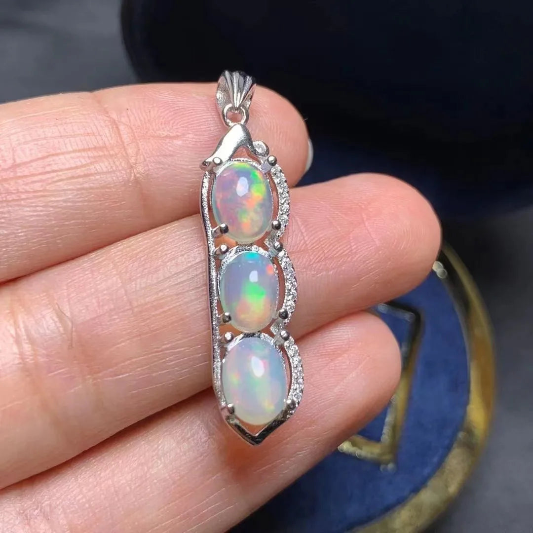 Hot Popular Customizable 925 Sterling Silver Ethic Style Fine Natural Opal Jewelry Necklace Rhodium Gold for Gift GIA Certified