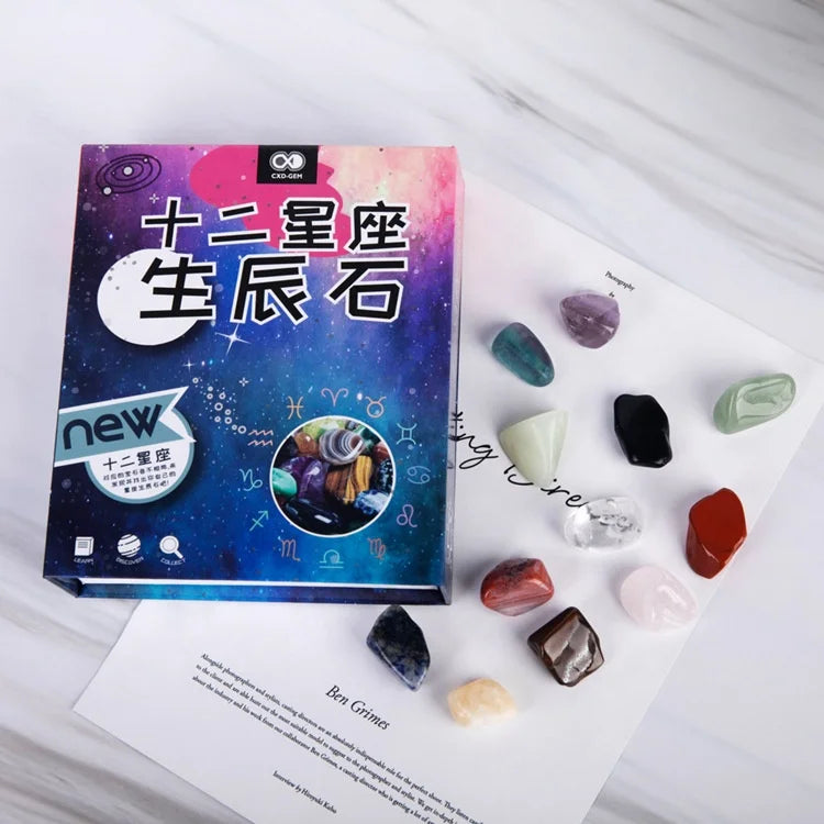 Natural Crystal Twelve Constellations Mineral Specimen Mixed Gemstone Kids Educational Gift