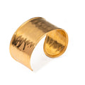 Stylish 18K Gold Hammered Open Bangle Wide Stainless Steel Fashion Jewelry