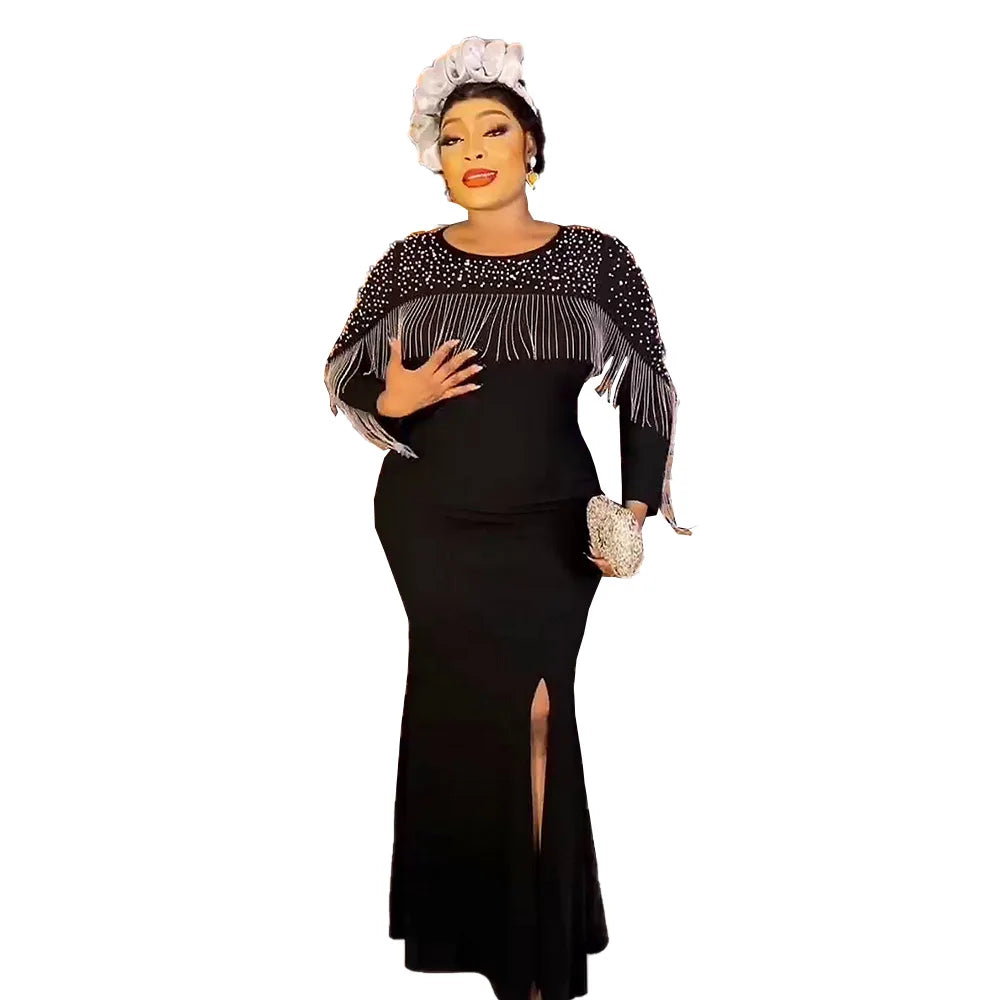 New Fishtail African Dress with Rhinestone Designs Women's Graceful Kitenge Top for Church Elegant Women's Clothing Kit
