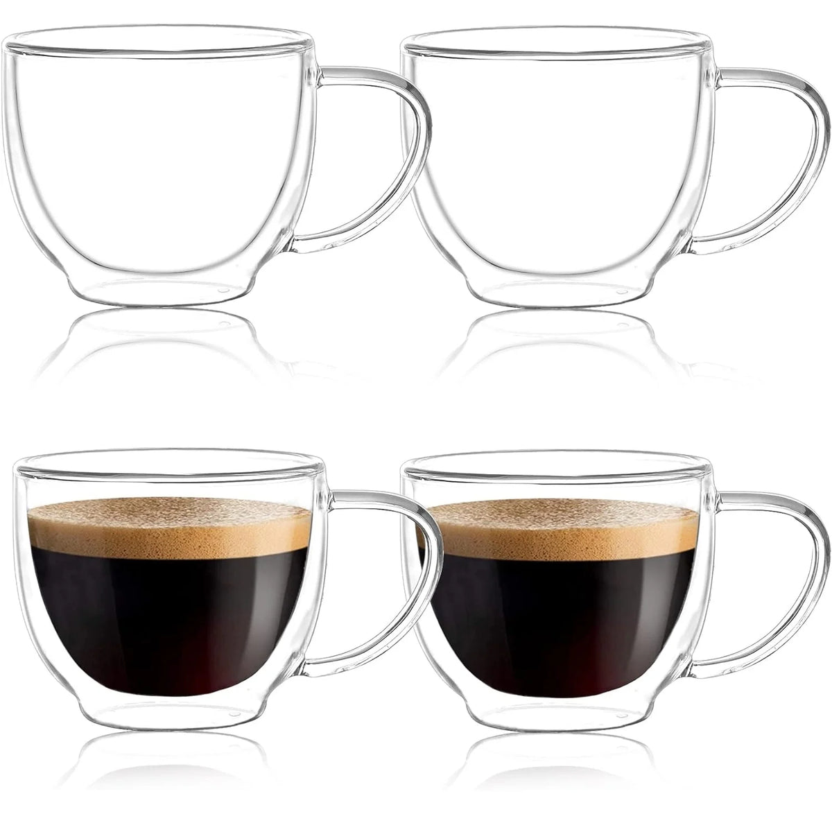 Custom Stocked Heat-Resistant Insulated 5oz 7oz Glass Thermal Mugs with Handgrip for Iced Coffee Tea Latte Cappuccino Cafe Milk