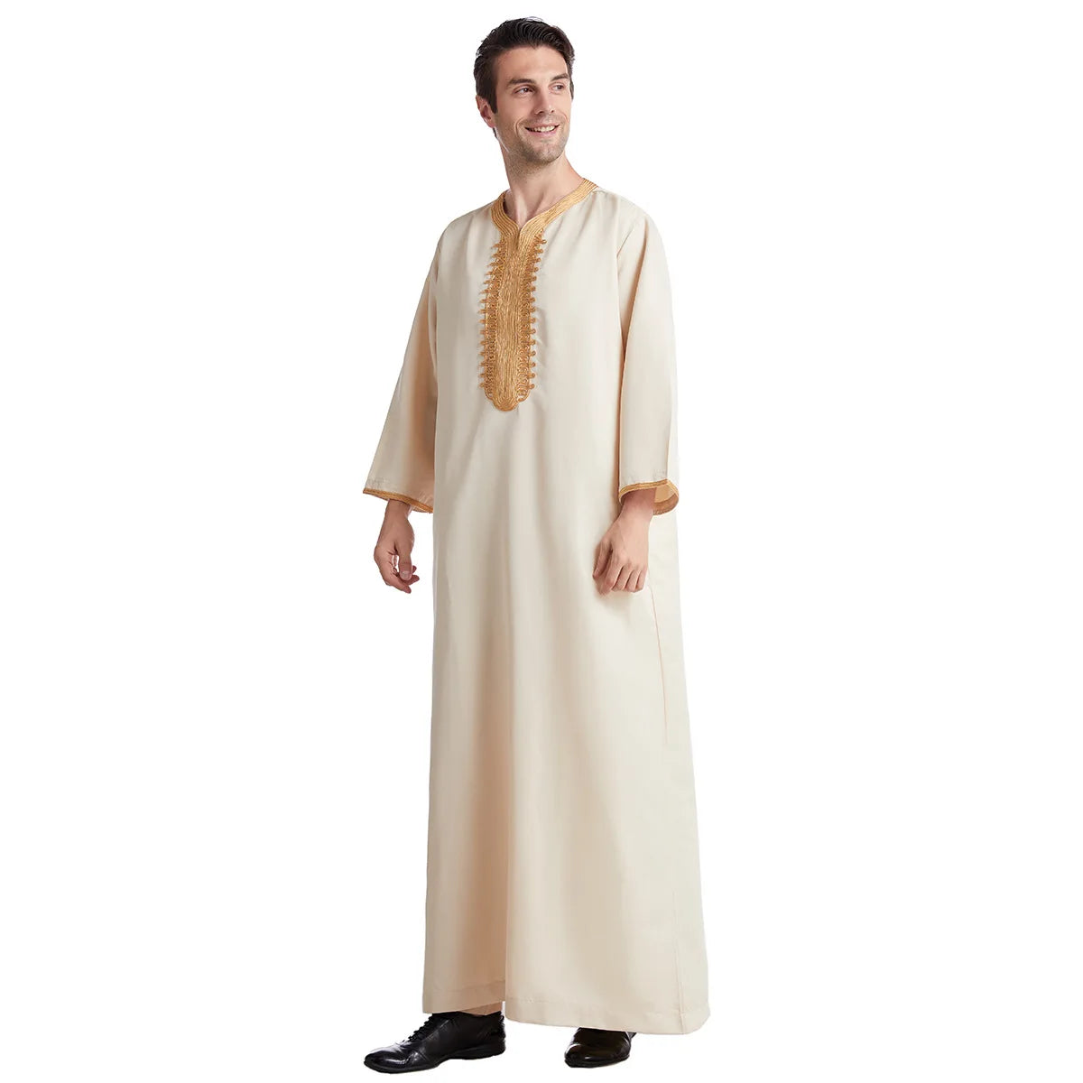 2024 New Eight Sleeve Embroidered Muslim Robe for Men Moroccan Style Breathable Arab Clothing for Middle East