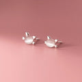S925 Silver Sweet Cat Stud Earrings Female Synthetic Opal Stone Elegant Ctue Kitten Earrings Women Jewelry