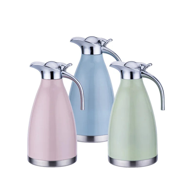 2L Stainless Steel Insulated Pot Double Vacuum Kettle European Style Household Coffee Pot Leakproof