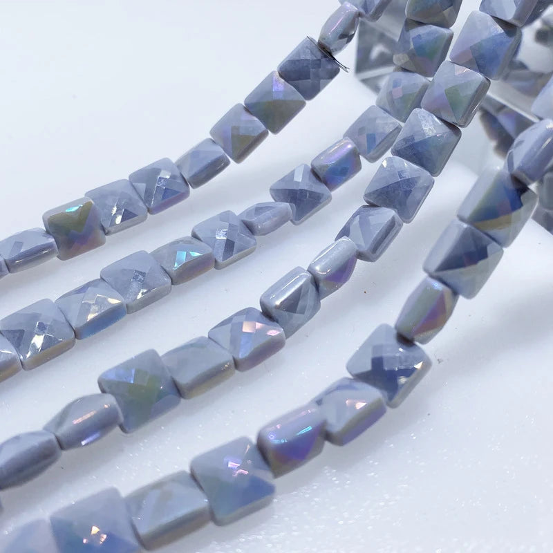 6mm 8mm Square Crystal Beads Diy Bracelet Necklace Material Colorful Square Faceted Glass Flat Beads for Jewelry Making