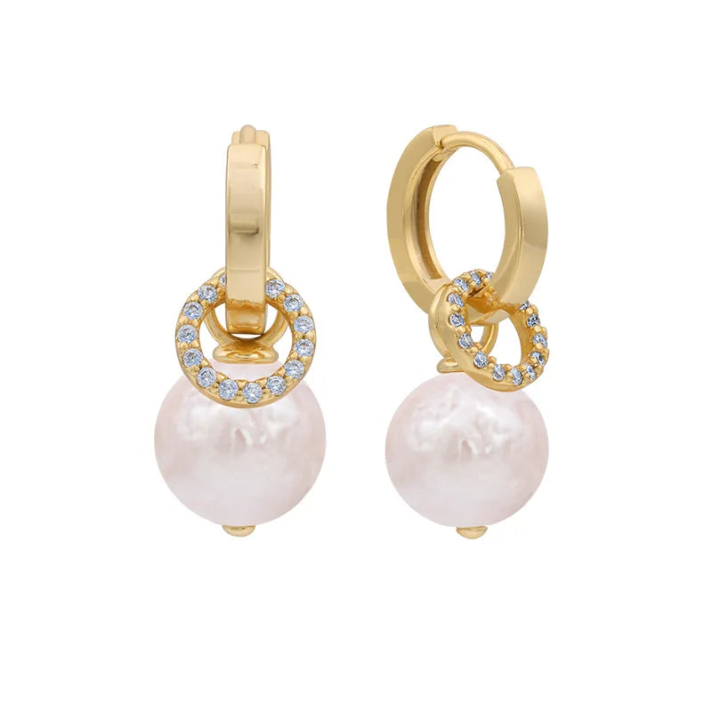 Chunky Thick Drop Trendy 18k Gold Plated Sterling Silver Huggie Earrings Wholesale Bulk Pearl for Unisex Jewellery Making