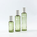 Luxury Green Stripe Design Glass Lotion Pump Bottles & Cream Jars Set with Plastic Cap Essential Oil 30g/50g/40ml/100ml/120ml