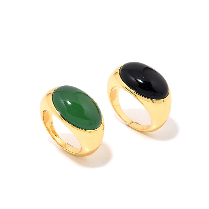 Whosale Personality Natural Onyx Rings 925 Sterling Silver Gemstone Ring 18k Gold Plated Natural Green Red Onyx Ring