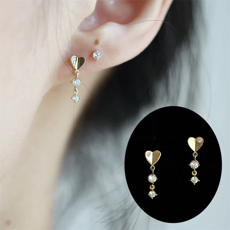 Fashion Sterling Silver Jewelry Stud Ladies Earrings Gold Plated Heart Stud Earrings
