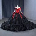 Gothic Black and Red Floral Evening Dress Long Sleeve Lace Appliques Ball Gowns Vintage Bride Dresses Rsm231103