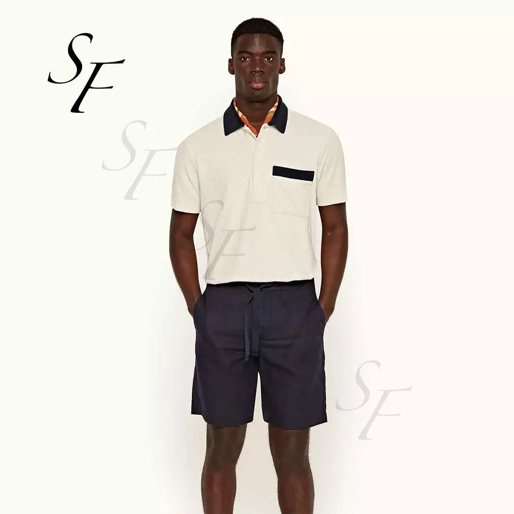 Wholesale Custom Logo White Sand Relaxed Fit Drop Needle Towelling Polo Shirt Jersey Fabric Shirt for Men