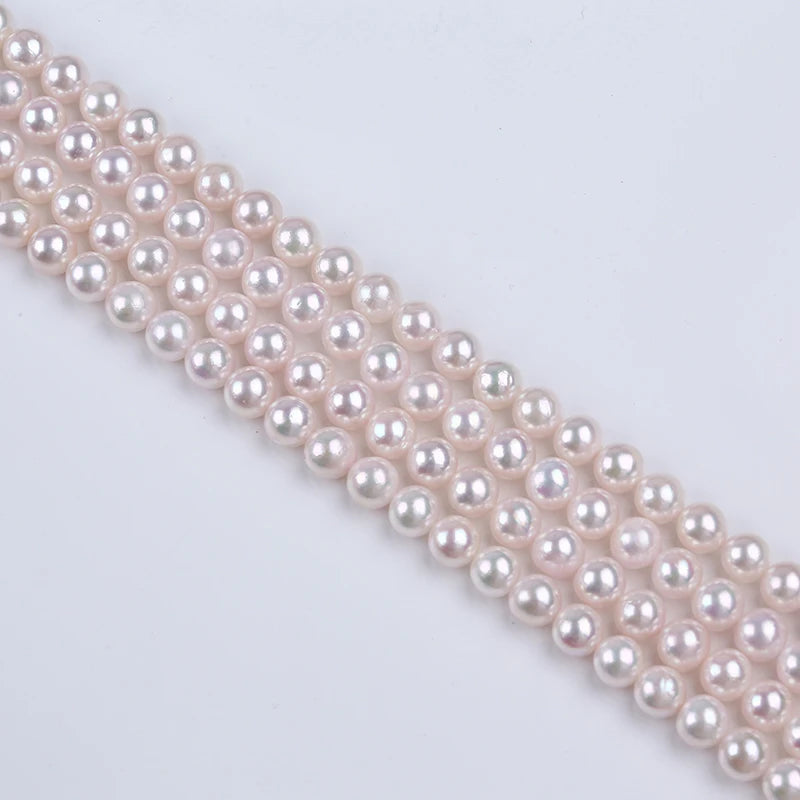 Hot Sale Natural White 7-7.5mm Akoya Round Shape Freshwater Pearl Strands Grade a Third Party Certified