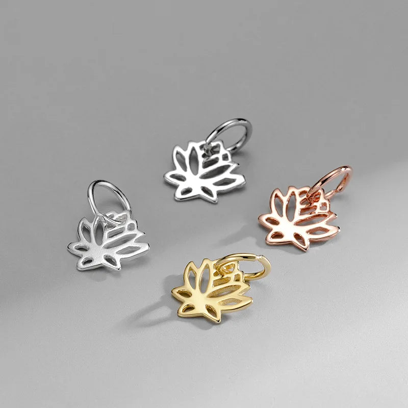 925 Sterling Silver Hollow Lotus Flower Pendant Gold Plated Lotus Flower Charm for Jewelry Making Bracelet Necklace