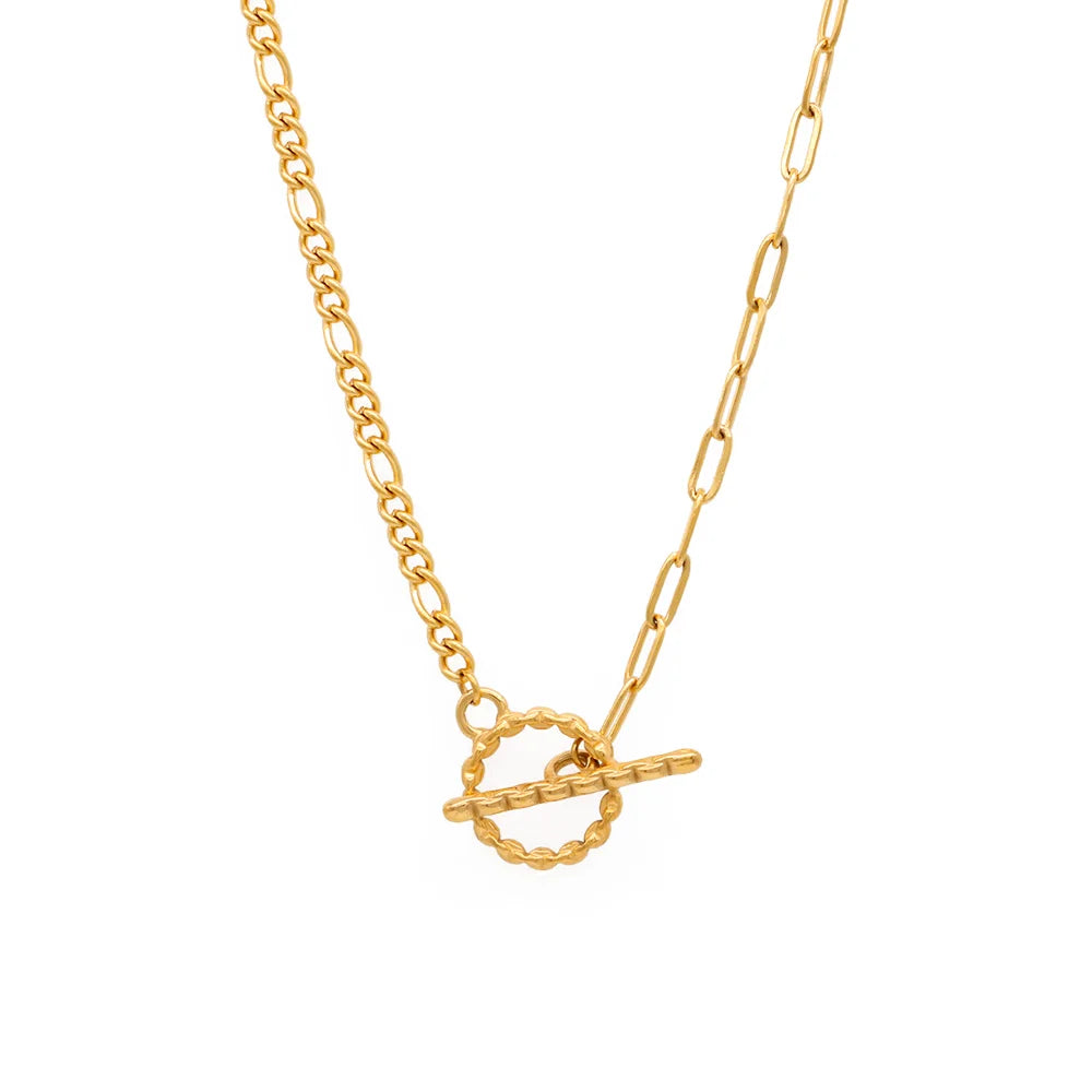 Chris April 316L Stainless Steel Figaro t bar Toggle Clasp Necklaces for Women