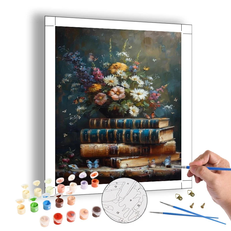 Customized DIY Painting Numbers for Adults Classic Flowers Books Hanging Art Crafts Decor Linen Canvas Support for Beginners